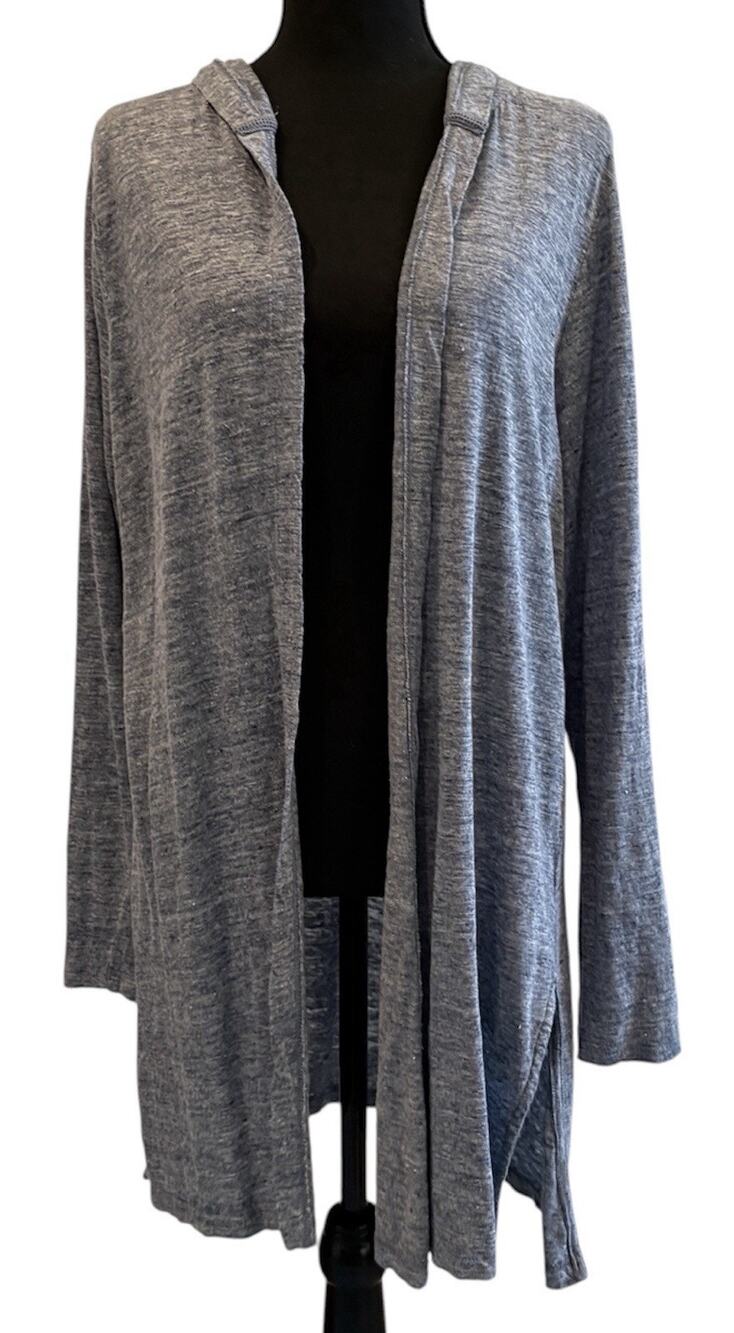 Cynthia Rowley Blue 100% Linen Slub Hooded Cardigan Size XL